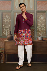 Wine Cotton Kurta for Men